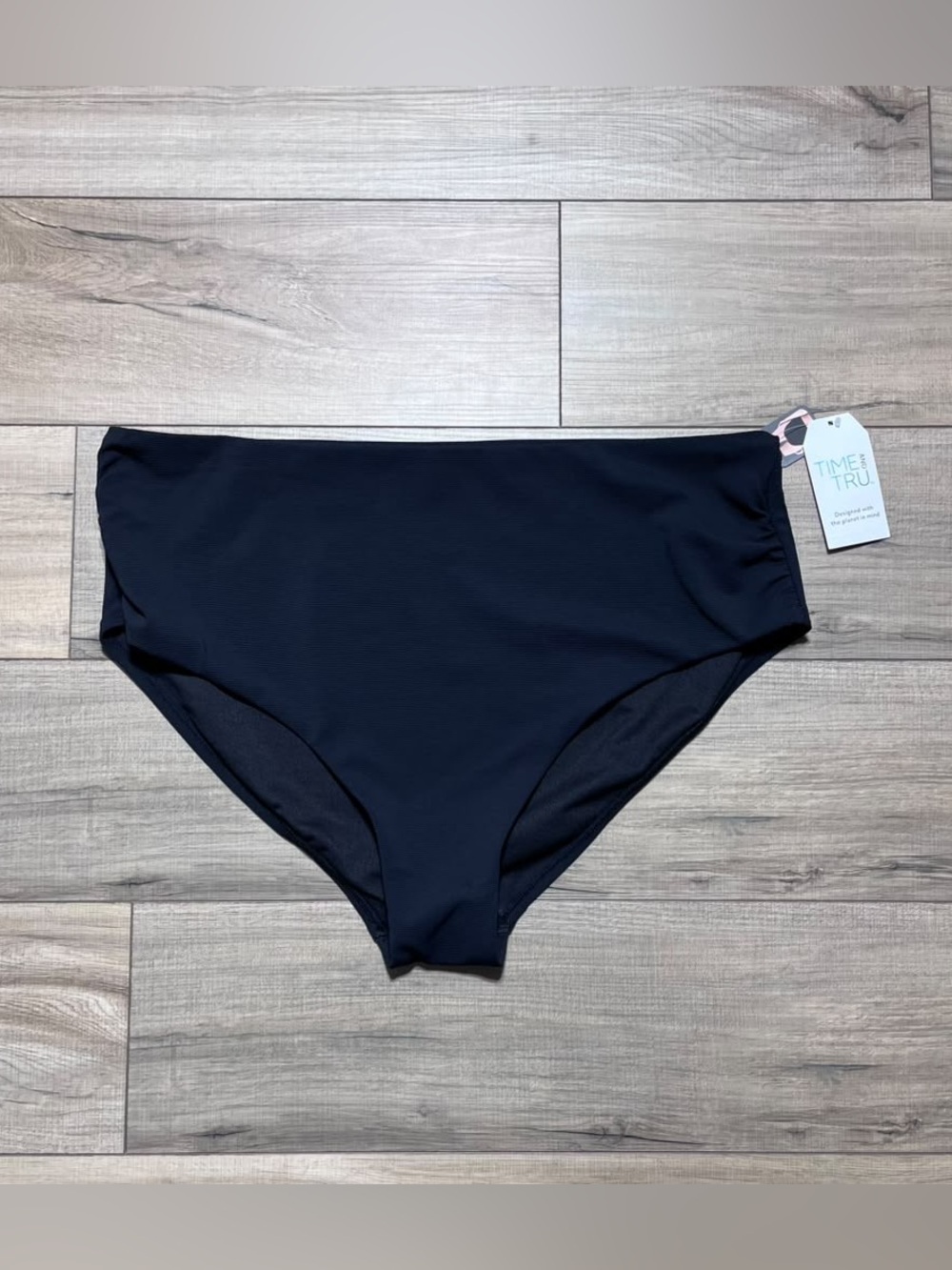 Time and Tru Womens High Waist Ribbed Swim Bottom Size 2X (20W-22W) Black